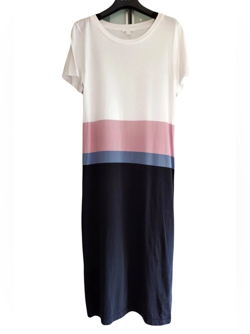 COS Midi T Shirt Dress White Blue Mauve Black Colorblock Stripe Short Sleeve XS